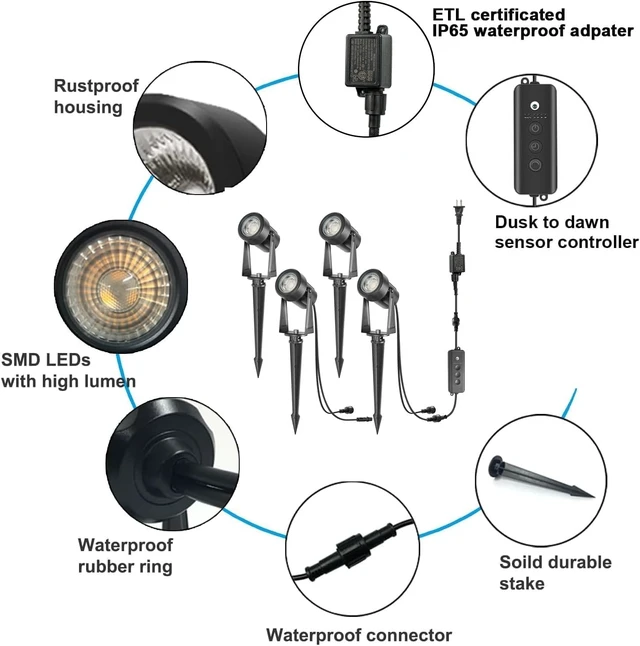 Alt view image 3 of 7 - 4 Pack Outdoor Landscape Lighting with Dusk to Dawn Sensor Controller