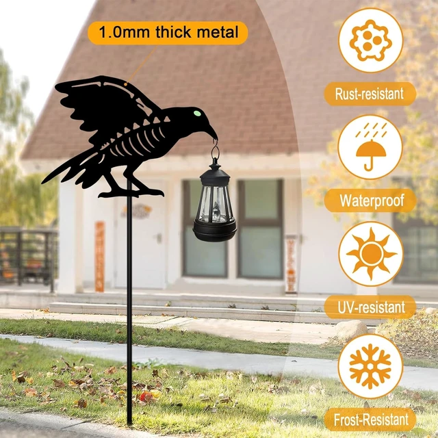 Alt view image 2 of 7 - 2 Pack Metal Crow Solar Garden Stakes Halloween Outdoor Decorations