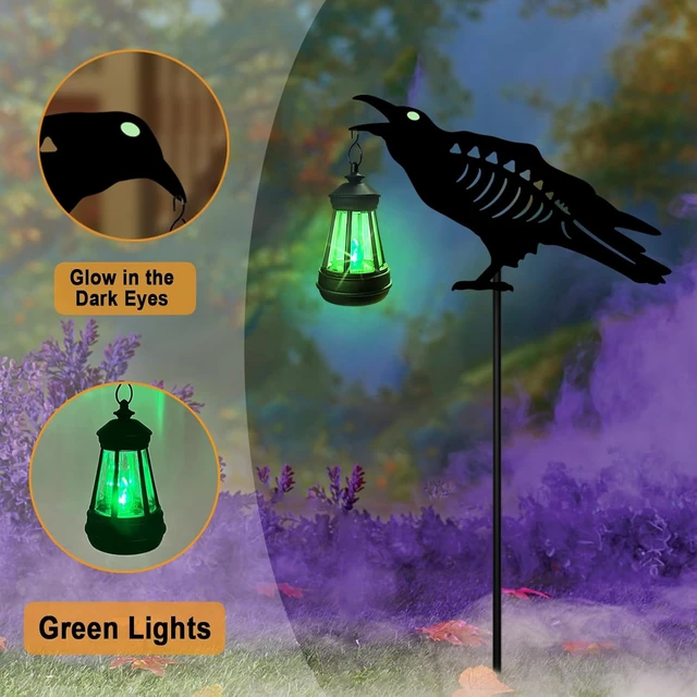 Alt view image 5 of 7 - 2 Pack Metal Crow Solar Garden Stakes Halloween Outdoor Decorations