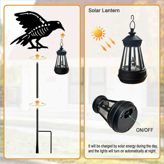 Alt view image 6 of 7 - 2 Pack Metal Crow Solar Garden Stakes Halloween Outdoor Decorations