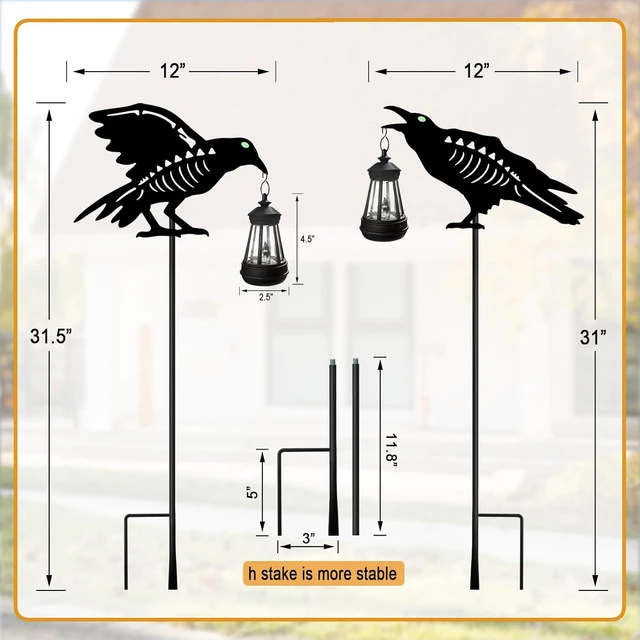 Alt view image 7 of 7 - 2 Pack Metal Crow Solar Garden Stakes Halloween Outdoor Decorations