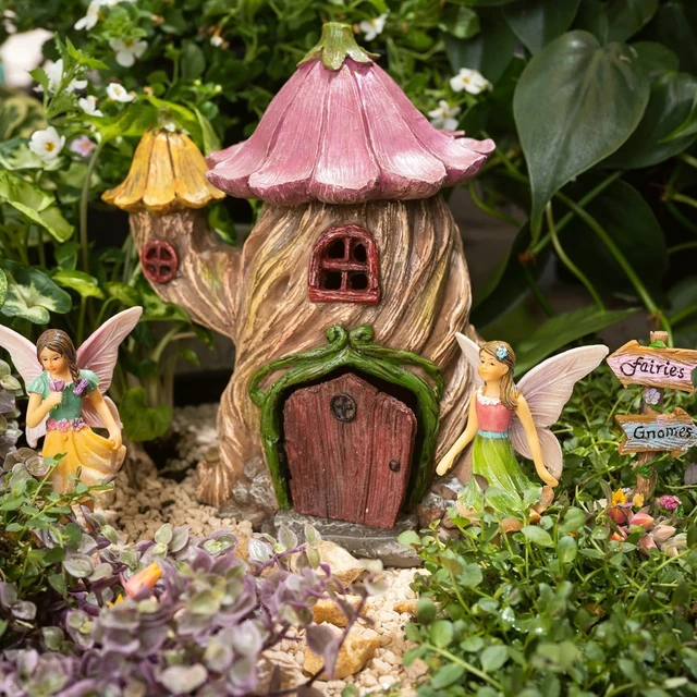 Alt view image 3 of 7 - 7 Inch Fairy Garden House Kit with Fairies for Outdoors