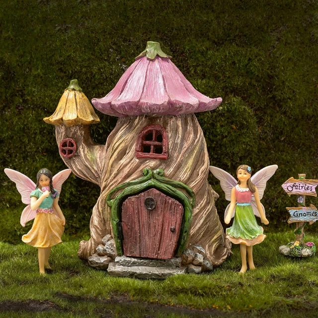 Alt view image 6 of 7 - 7 Inch Fairy Garden House Kit with Fairies for Outdoors