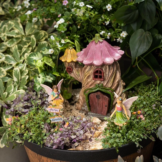 Alt view image 7 of 7 - 7 Inch Fairy Garden House Kit with Fairies for Outdoors
