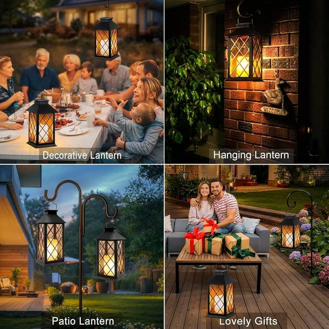 Alt view image 2 of 7 - 2 Pack 14" Large Tempered Glass Waterproof Solar Lanterns Outdoor