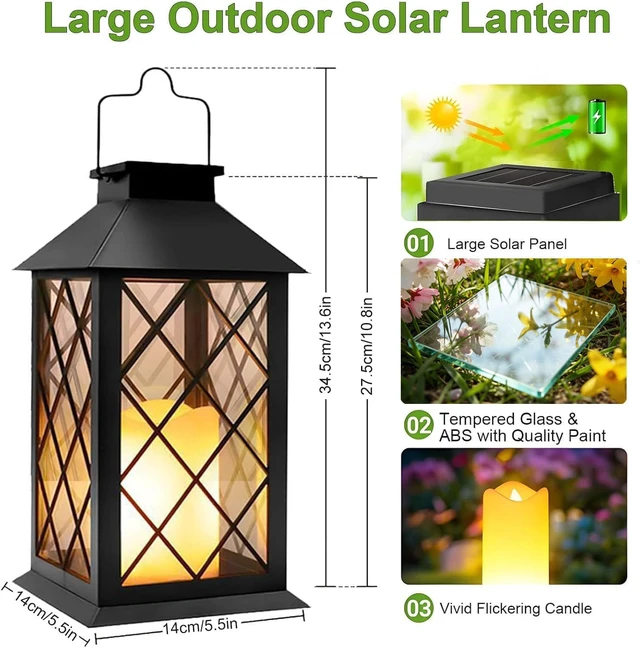 Alt view image 4 of 7 - 2 Pack 14" Large Tempered Glass Waterproof Solar Lanterns Outdoor