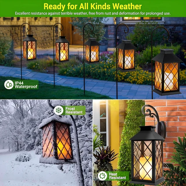 Alt view image 5 of 7 - 2 Pack 14" Large Tempered Glass Waterproof Solar Lanterns Outdoor