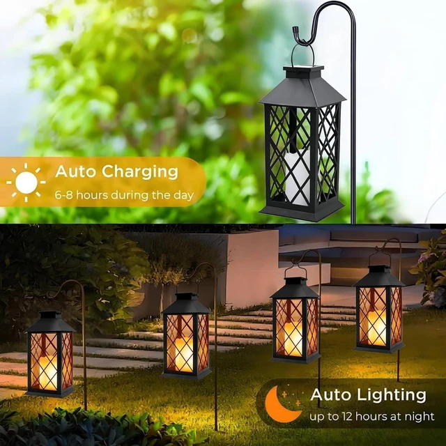 Alt view image 6 of 7 - 2 Pack 14" Large Tempered Glass Waterproof Solar Lanterns Outdoor