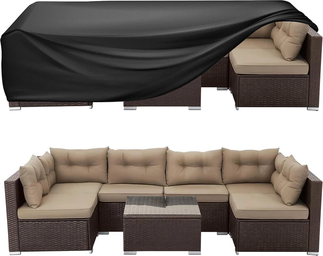 Main image of Heavy Duty Waterproof Patio Furniture Cover Rectangle Outdoor Table & Sectional Set Cover, 128"L x 84"W x 28"H, Black