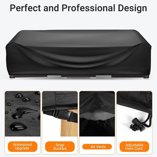Alt view image 4 of 7 - Heavy Duty Waterproof Patio Furniture Cover Rectangle Outdoor Table & Sectional Set Cover, 128"L x 84"W x 28"H, Black