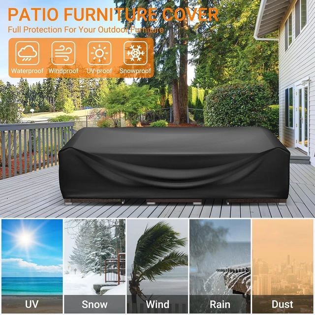 Alt view image 5 of 7 - Heavy Duty Waterproof Patio Furniture Cover Rectangle Outdoor Table & Sectional Set Cover, 128"L x 84"W x 28"H, Black