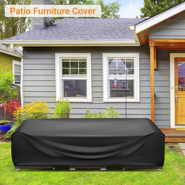 Alt view image 6 of 7 - Heavy Duty Waterproof Patio Furniture Cover Rectangle Outdoor Table & Sectional Set Cover, 128"L x 84"W x 28"H, Black