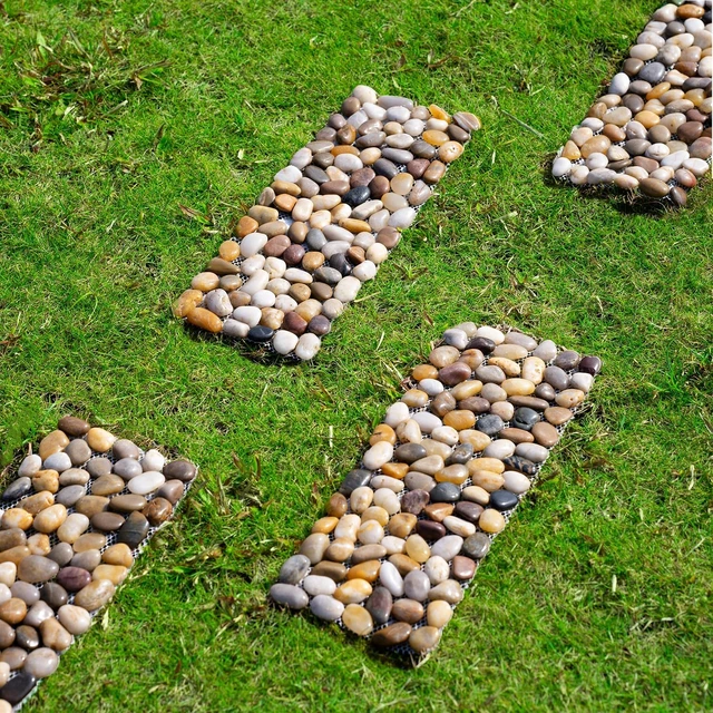 Alt view image 5 of 7 - 6 Pcs Natural River Rock Stepping Stones, 16" L x 5.5" W Polished Outdoor Pavers & Gravel for Garden Walkway & Pathway