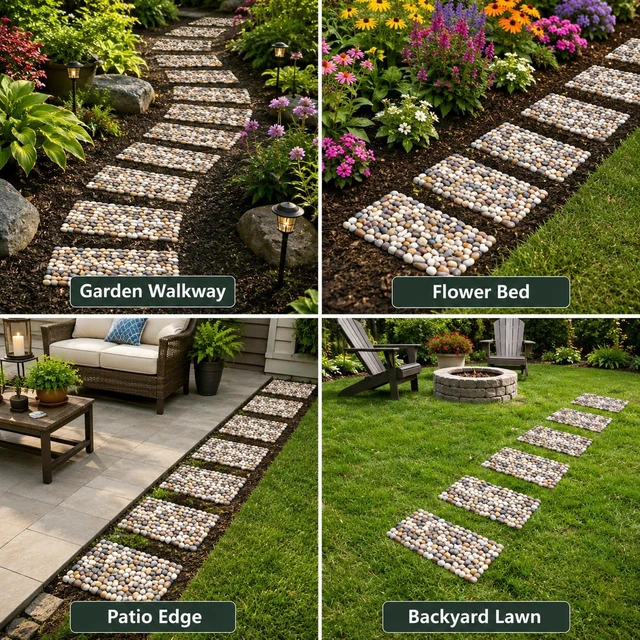 Alt view image 6 of 7 - 6 Pcs Natural River Rock Stepping Stones, 16" L x 5.5" W Polished Outdoor Pavers & Gravel for Garden Walkway & Pathway