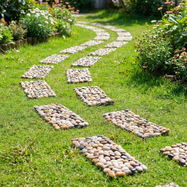 Alt view image 7 of 7 - 6 Pcs Natural River Rock Stepping Stones, 16" L x 5.5" W Polished Outdoor Pavers & Gravel for Garden Walkway & Pathway