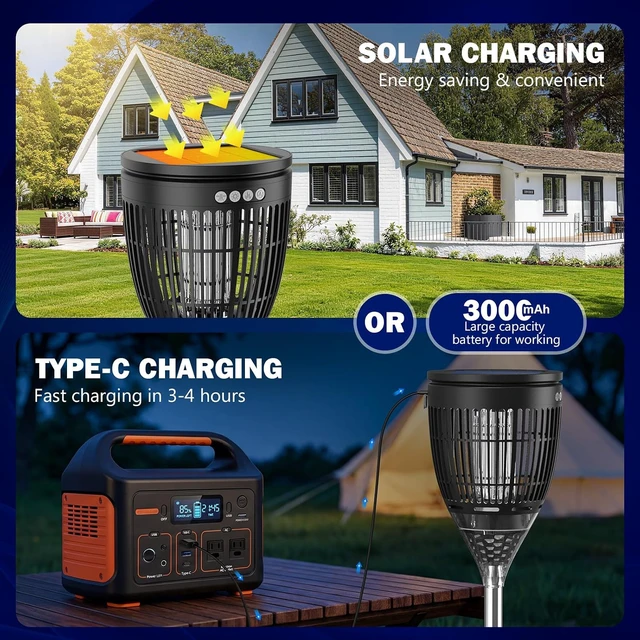 Alt view image 3 of 7 - Allin1 Solar Bug Zapper Outdoor Electric Mosquito Killer Insect Trap