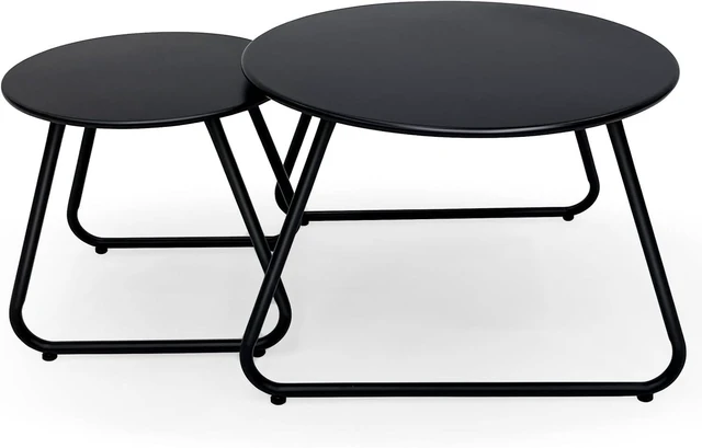 Main image of Set of 2 Weather Resistant Steel Round Coffee Tables Outdoor Nesting End Tables for Patio, Balcony, Bistro & Indoor, Black (Black)