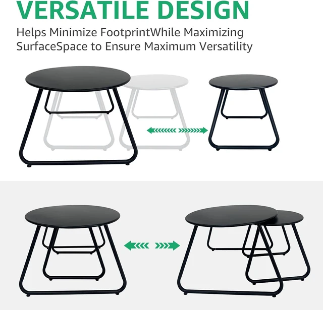 Alt view image 4 of 5 - Set of 2 Weather Resistant Steel Round Coffee Tables Outdoor Nesting End Tables for Patio, Balcony, Bistro & Indoor, Black (Black)