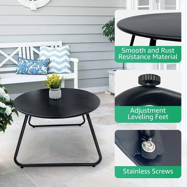 Alt view image 3 of 5 - Set of 2 Weather Resistant Steel Round Coffee Tables Outdoor Nesting End Tables for Patio, Balcony, Bistro & Indoor, Black (Black)