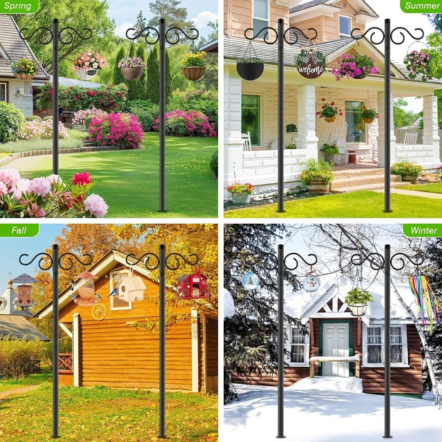 Alt view image 2 of 7 - 2 Pack 110 Inch Double Shepherds Hooks with 5 Prong Base Heavy Duty Outdoor Pole for Bird Feeders, Flower Baskets, Lanterns & Bird Nests (110 inch)