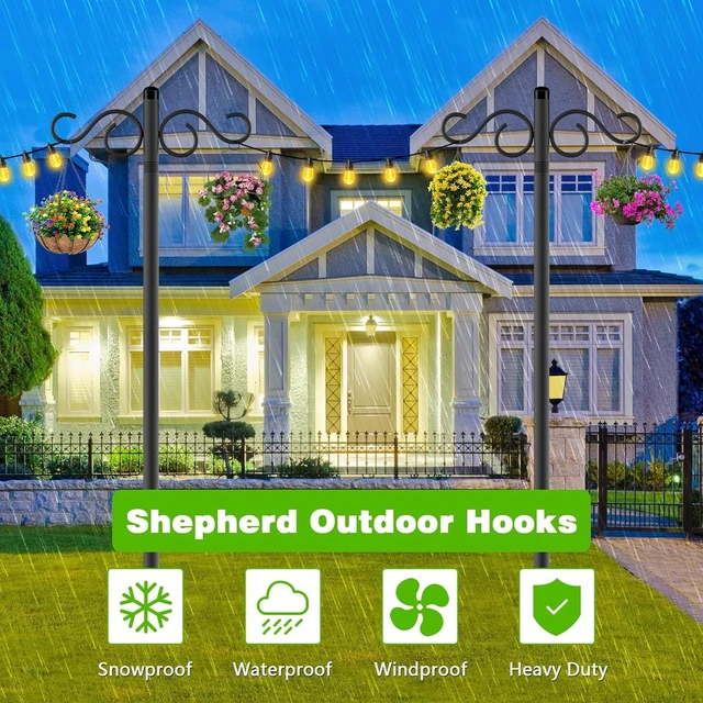 Alt view image 5 of 7 - 2 Pack 110 Inch Double Shepherds Hooks with 5 Prong Base Heavy Duty Outdoor Pole for Bird Feeders, Flower Baskets, Lanterns & Bird Nests (110 inch)