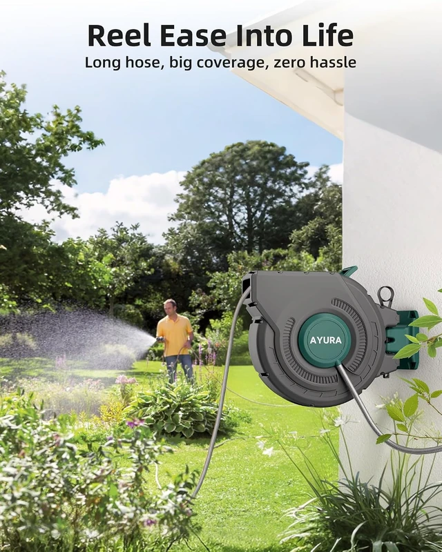 Alt view image 2 of 7 - 1/2 Inch x 100 Ft Retractable Garden Hose Reel with Automatic Slow Rewind