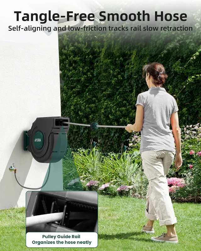 Alt view image 3 of 7 - 1/2 Inch x 100 Ft Retractable Garden Hose Reel with Automatic Slow Rewind