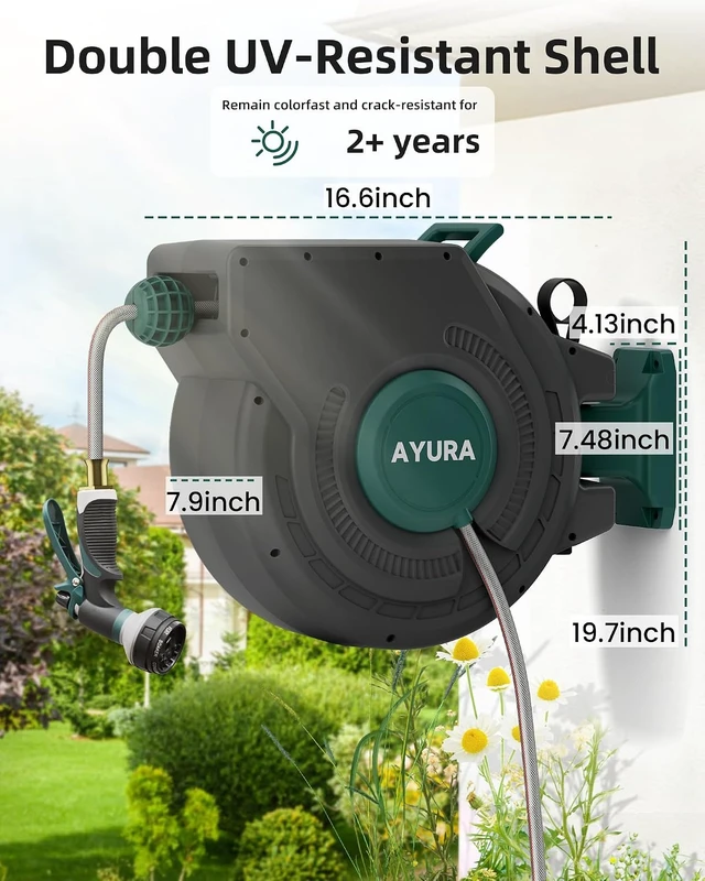 Alt view image 7 of 7 - 1/2 Inch x 100 Ft Retractable Garden Hose Reel with Automatic Slow Rewind