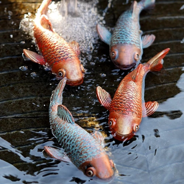 Alt view image 2 of 7 - Set of 2 Antique Koi Fish Statues Outdoor Garden Sculpture for Patio, Backyard, Pond & Home Decor