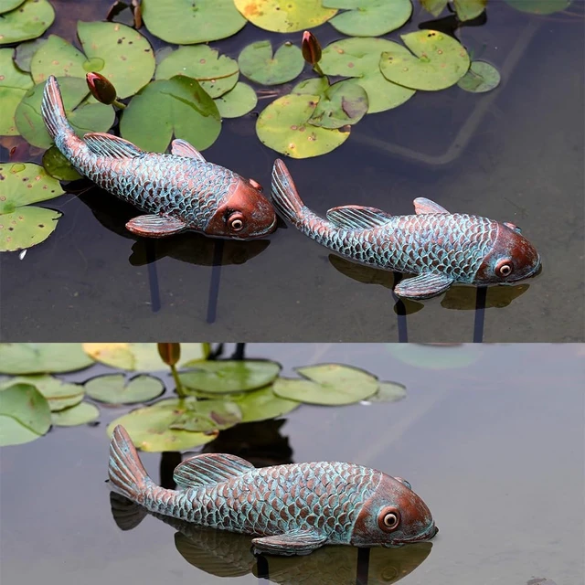 Alt view image 3 of 7 - Set of 2 Antique Koi Fish Statues Outdoor Garden Sculpture for Patio, Backyard, Pond & Home Decor