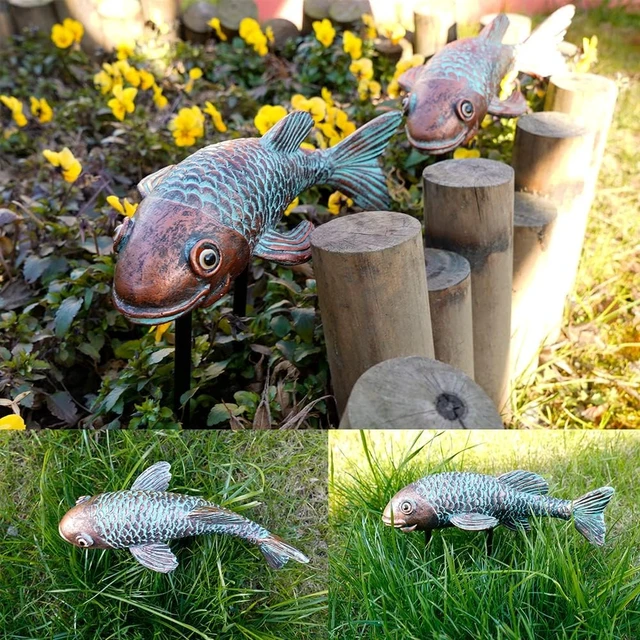 Alt view image 4 of 7 - Set of 2 Antique Koi Fish Statues Outdoor Garden Sculpture for Patio, Backyard, Pond & Home Decor