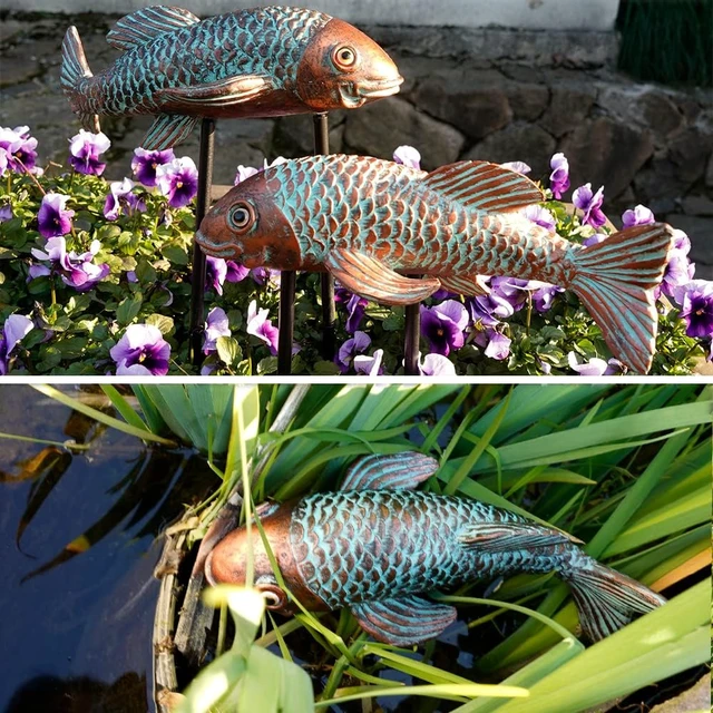 Alt view image 5 of 7 - Set of 2 Antique Koi Fish Statues Outdoor Garden Sculpture for Patio, Backyard, Pond & Home Decor