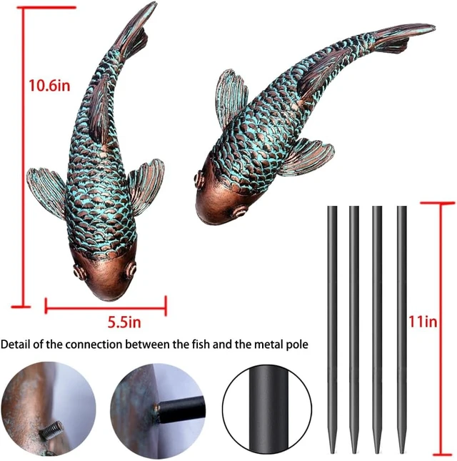 Alt view image 6 of 7 - Set of 2 Antique Koi Fish Statues Outdoor Garden Sculpture for Patio, Backyard, Pond & Home Decor