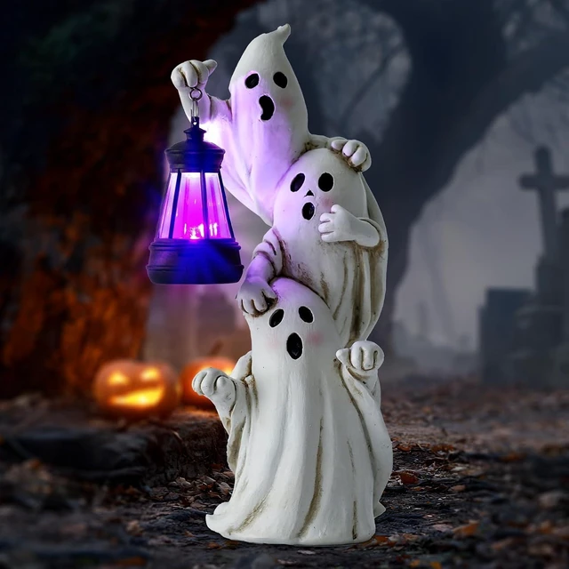Main image of Triple Ghost Halloween Decorations with Solar Lantern Cute Spooky Outdoor Ghost Figurines for Yards, Porches, Gardens, Lawn & Party