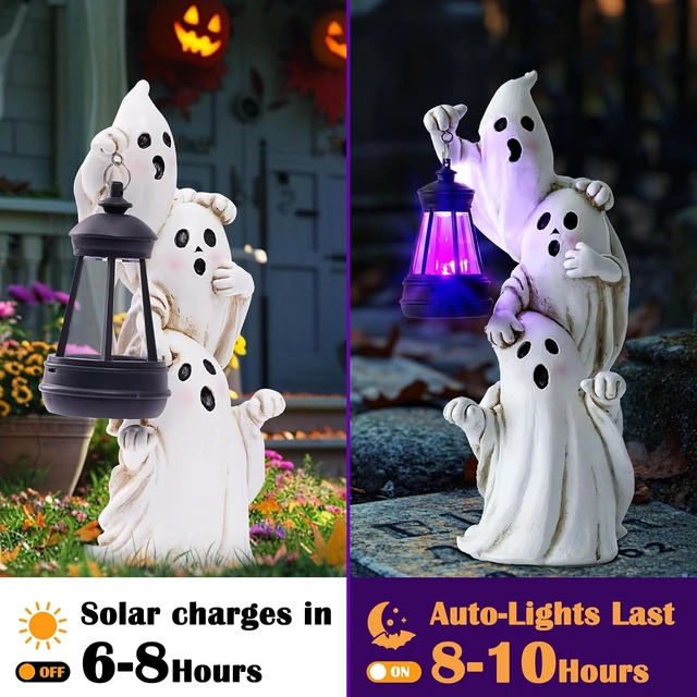 Alt view image 2 of 7 - Triple Ghost Halloween Decorations with Solar Lantern Cute Spooky Outdoor Ghost Figurines for Yards, Porches, Gardens, Lawn & Party
