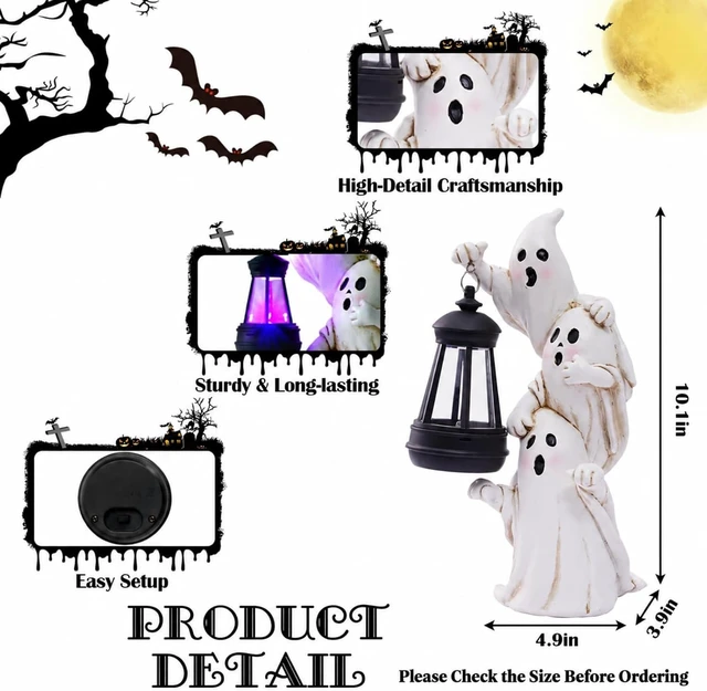 Alt view image 3 of 7 - Triple Ghost Halloween Decorations with Solar Lantern Cute Spooky Outdoor Ghost Figurines for Yards, Porches, Gardens, Lawn & Party