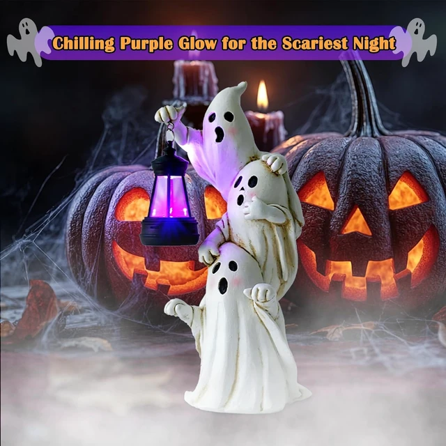 Alt view image 4 of 7 - Triple Ghost Halloween Decorations with Solar Lantern Cute Spooky Outdoor Ghost Figurines for Yards, Porches, Gardens, Lawn & Party