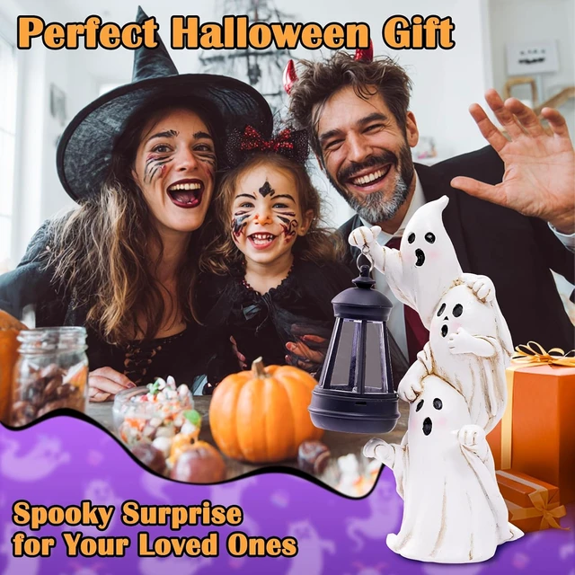 Alt view image 6 of 7 - Triple Ghost Halloween Decorations with Solar Lantern Cute Spooky Outdoor Ghost Figurines for Yards, Porches, Gardens, Lawn & Party