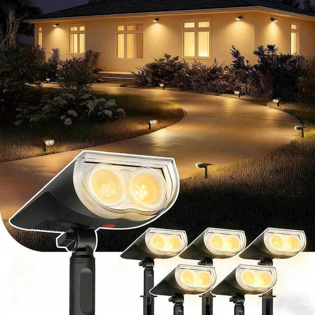 Main image of 6 Pack Warm White Waterproof Solar Spotlights Dusk to Dawn Outdoor