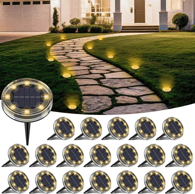 Main image of 20 Pack IP68 Waterproof Solar Ground Lights Outdoor