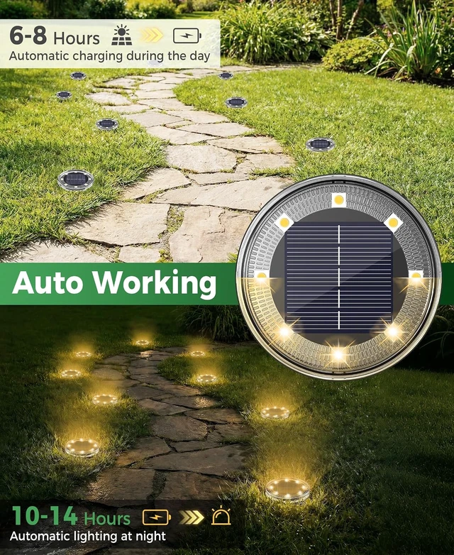Alt view image 3 of 7 - 20 Pack IP68 Waterproof Solar Ground Lights Outdoor