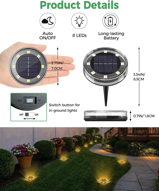Alt view image 6 of 7 - 20 Pack IP68 Waterproof Solar Ground Lights Outdoor