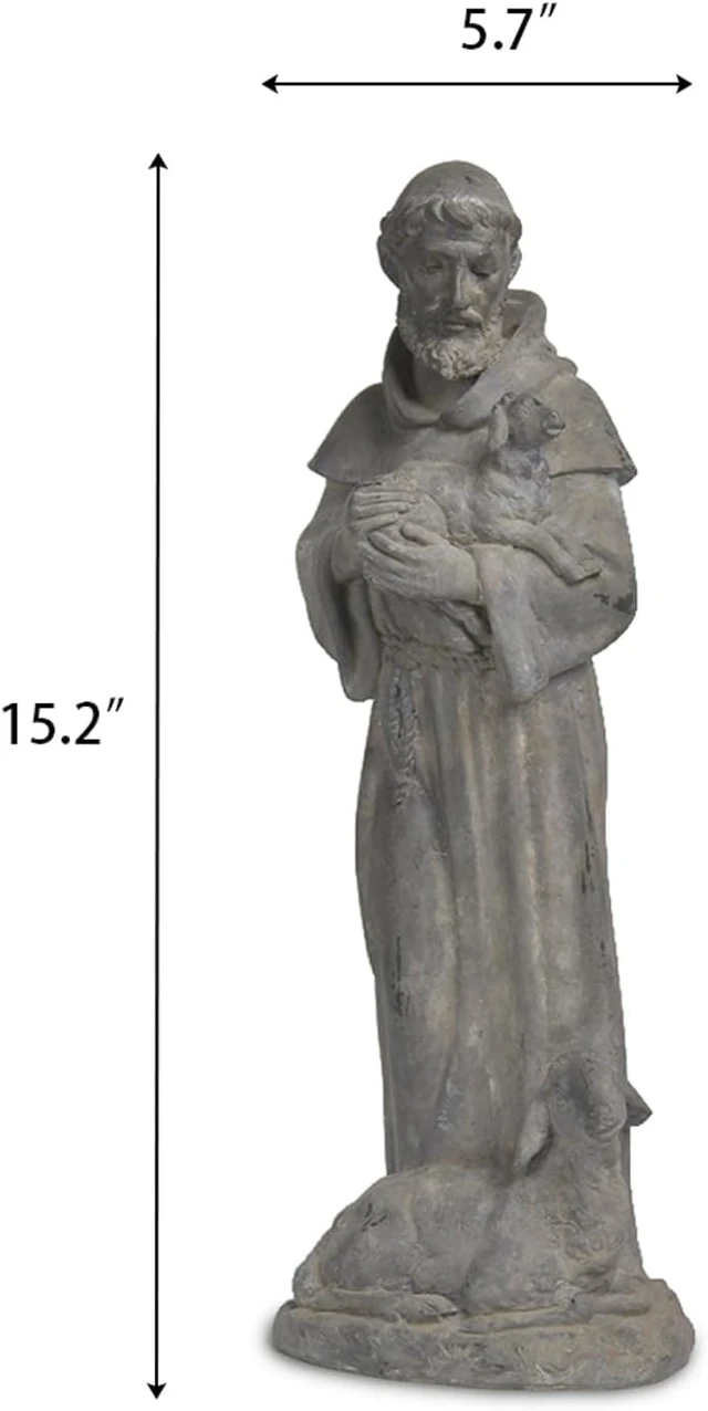 Alt view image 6 of 7 - 15.2 Inch Vintage St Francis Garden Statue Resin Patron of Animals Figurine with Sheep for Garden Decor