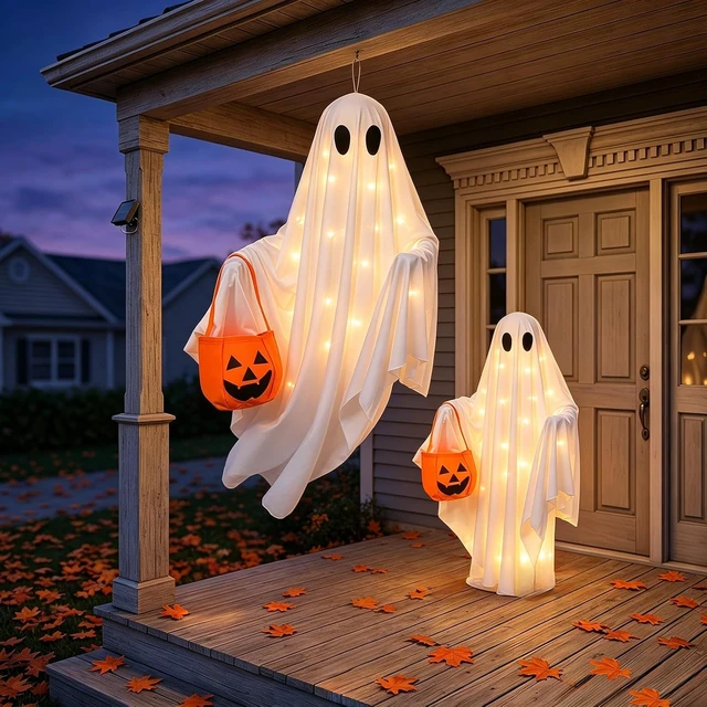Alt view image 4 of 7 - 2 Pack Solar Ghost Halloween Lights Hanging Stake Yard Decor