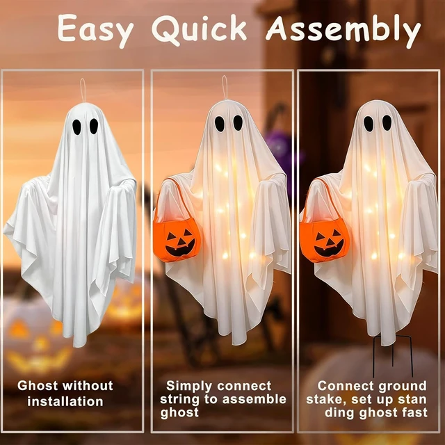 Alt view image 7 of 7 - 2 Pack Solar Ghost Halloween Lights Hanging Stake Yard Decor