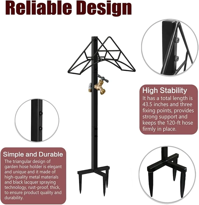 Alt view image 2 of 7 - Freestanding Garden Hose Holder Stand with Brass Spigot Faucet