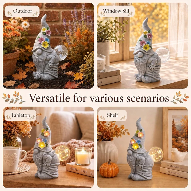 Alt view image 7 of 7 - Funny Solar Garden Gnome Statue Outdoor Light Decoration