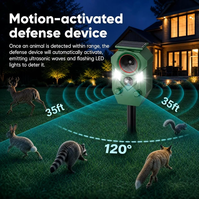 Alt view image 2 of 6 - Outdoor Solar Ultrasonic Animal Deterrent Deer Repellent Device