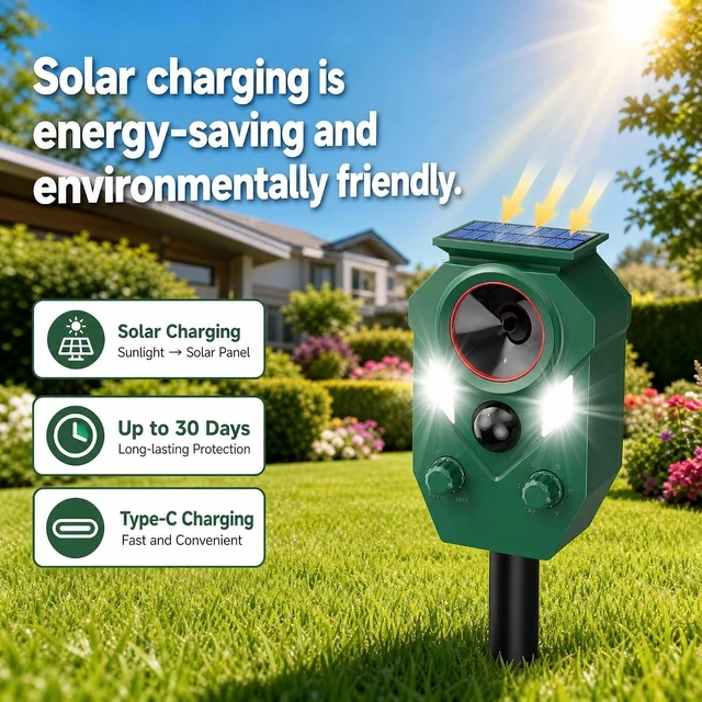Alt view image 3 of 6 - Outdoor Solar Ultrasonic Animal Deterrent Deer Repellent Device