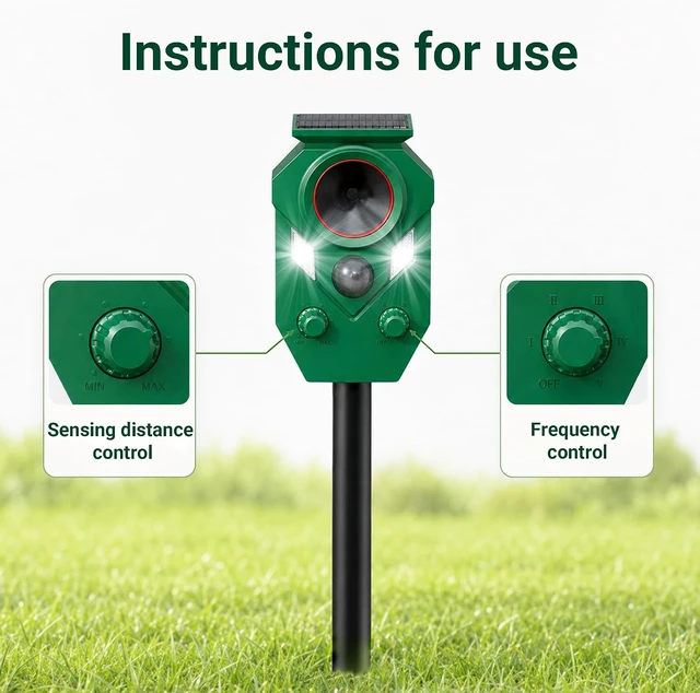 Alt view image 4 of 6 - Outdoor Solar Ultrasonic Animal Deterrent Deer Repellent Device